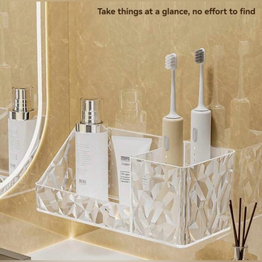 Diamond-Patterned Mirror Cabinet Wall-Mounted Storage Shelf Without Drilling